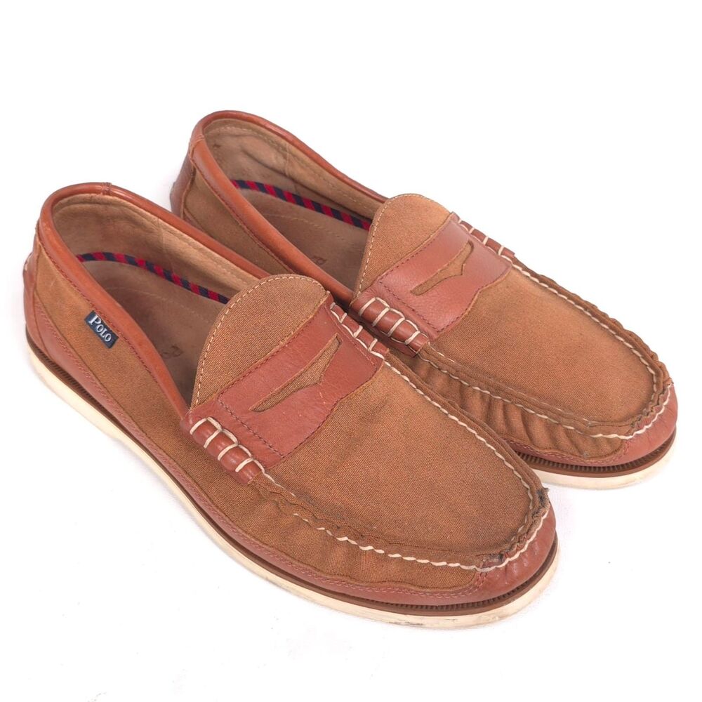 POLO RALPH LAUREN Blackley 10.5D Leather Textile‎ Loafers Brown Men’s Shoes